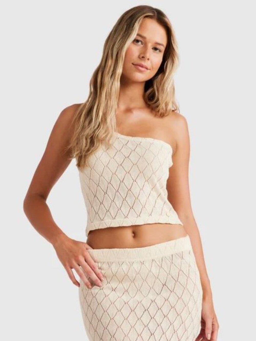 Billabong Womens Sun Dazed One Shoulder Knit Crop Tank Top in Cream Size S